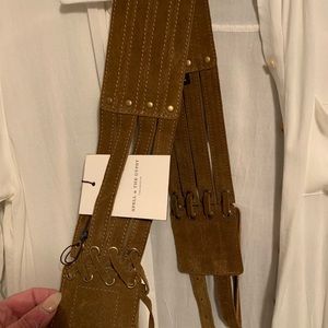 Spell Corset suede leather tan belt w tassels FAB